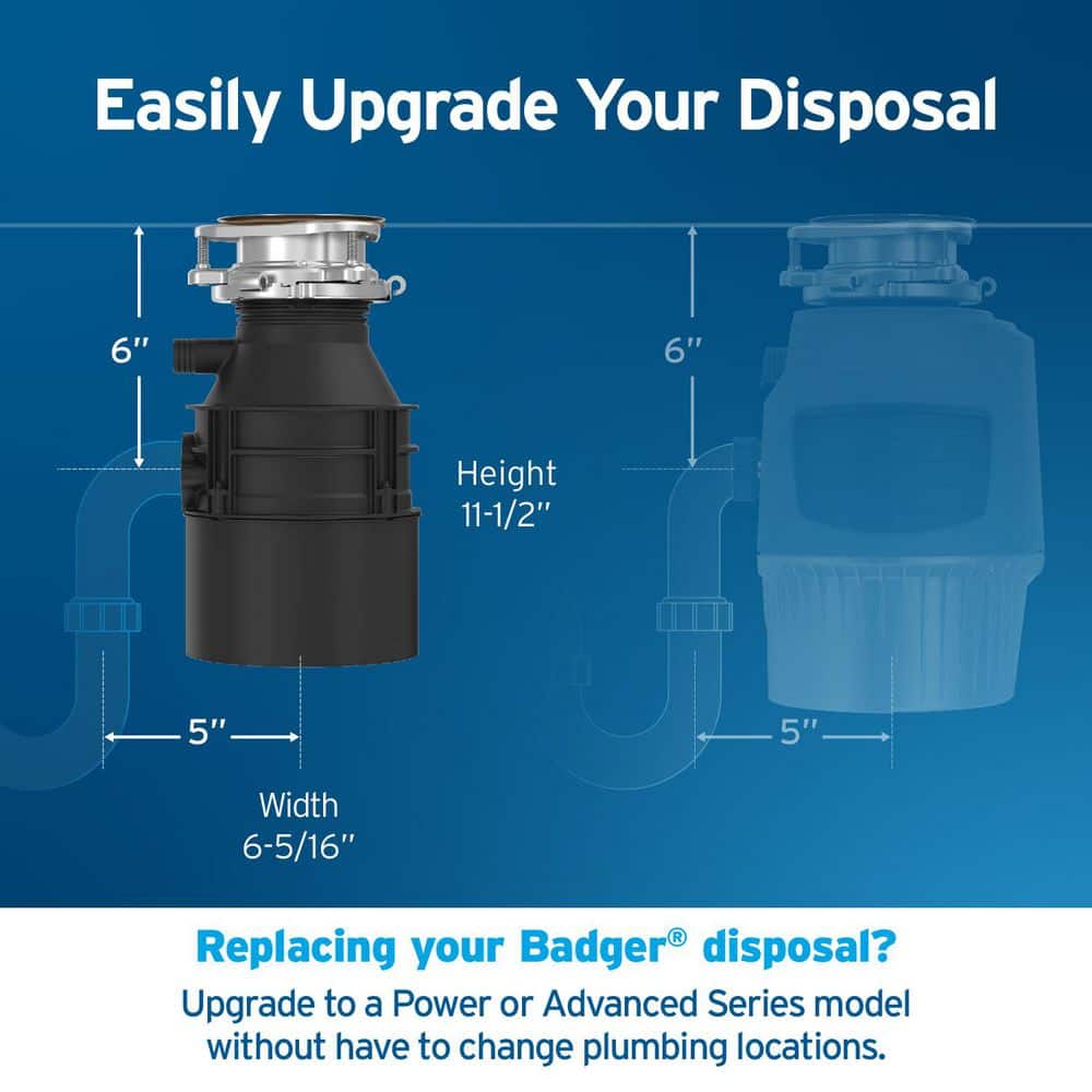 Badger 5 Black and Gray 1/2 HP Continuous Feed Garbage Disposal