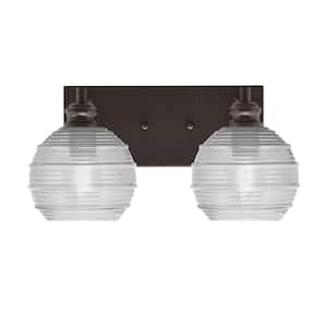 Albany 15 in. 2-Light Espresso Vanity Light with Clear Ribbed Glass Shades