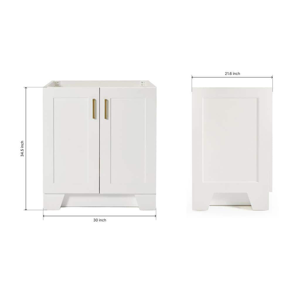 Taylor 30" White Freestanding Vanity Cabinet with Brass Hardware