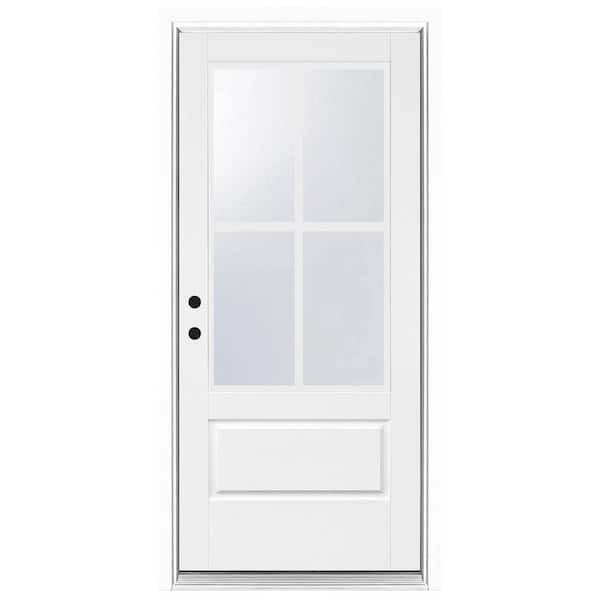 36 in. x 80 in. 3/4 Lite Right-Hand Inswing 4 Lite SDL LOE Glass Finished White Fiberglass Prehung Front Door