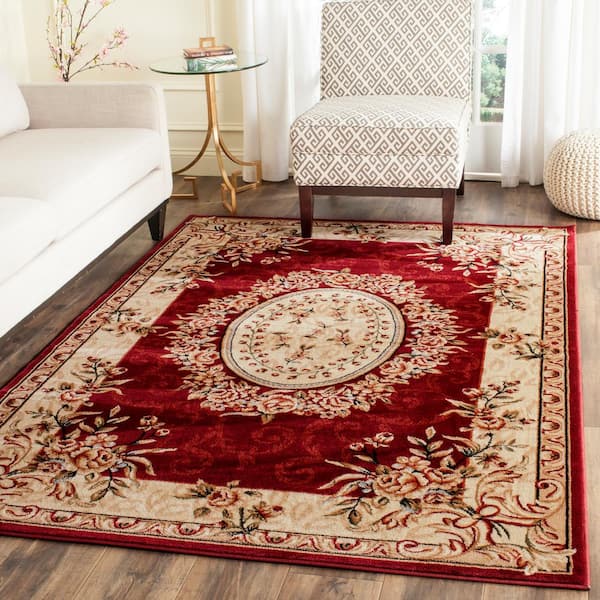 Lyndhurst Red/Ivory 6 ft. x 9 ft. Floral Medallion Border Area Rug