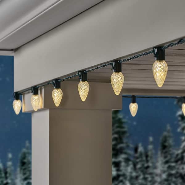 100 Count Warm White Faceted Steady Lit Super-Bright C9 LED Lights