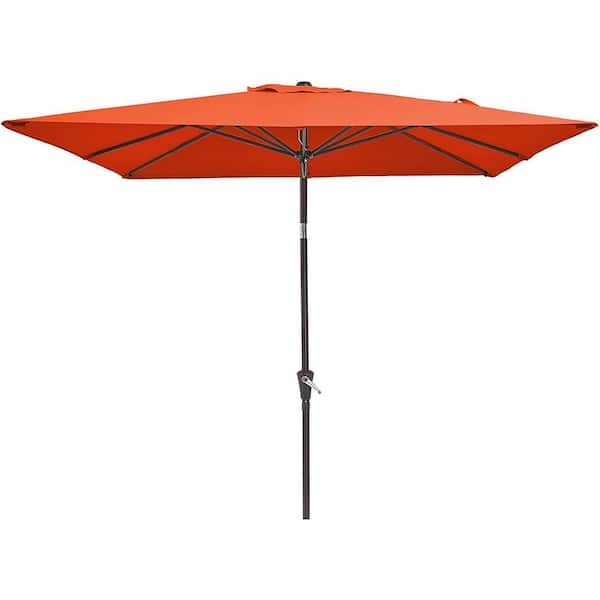 Tenleaf 10 ft. x 6.5 ft. Rectangular Market Patio Umbrella with Tilt, Crank and 6 Sturdy Ribs in Orange