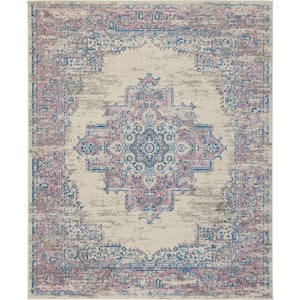 Grafix Ivory/Pink 8 ft. x 10 ft. Persian Medallion Transitional Area Rug