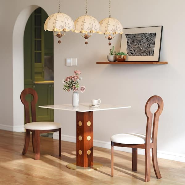 33 in. W Square White Sintered Stone with Solid Wood Pedestal Dining Table for Bistro, Dining Room, Terrace (Seats 2)