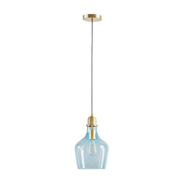 IHOMEadore 60-Watt 1 Light Blue Bell Shaped Hanging Pendant Light with Glass Shade