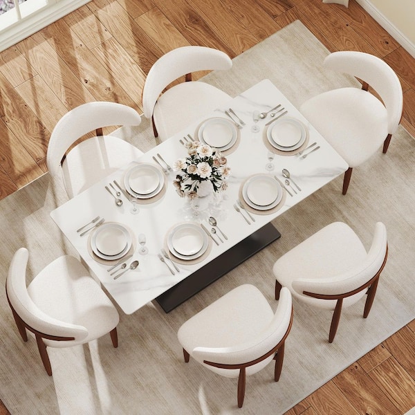 White Sintered Stone Tabletop 62.99 in. Pedestal Rectangle Dining Table with Carbon Steel Base (Seats-6)