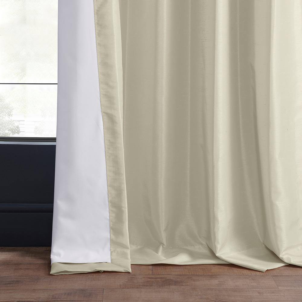 Off White Faux Silk Blackout Pleated Drape Panel