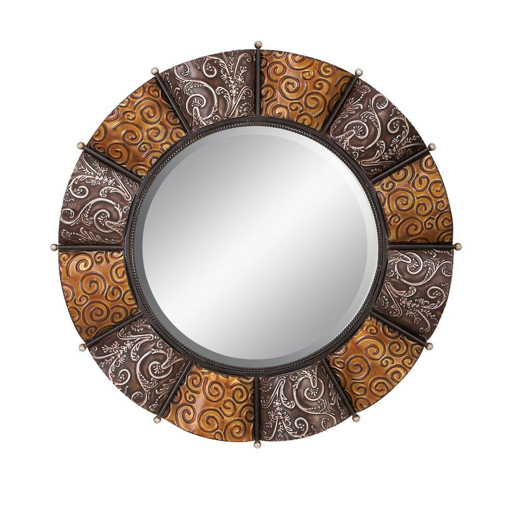 Litton Lane 32 in. Iron Round Scrollwork Wall Mirror 42714 - The Home Depot