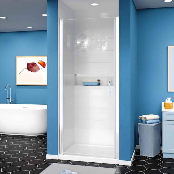 AZDHOME 32-33.9 in. W x 72 in. H Frameless Pivot Shower Door in Chrome With 1/4 in Thick Clear SGCC Tempered Glass