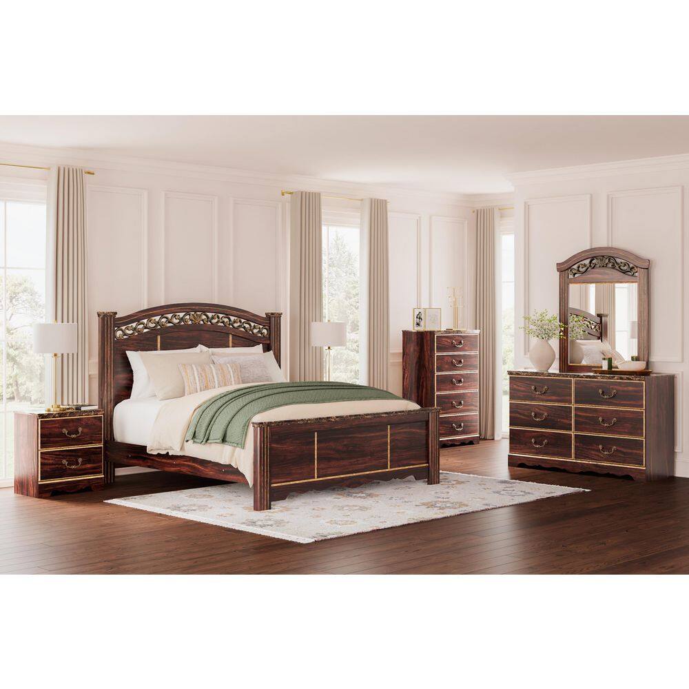 Dark Brown Traditional 2-Drawer Nightstand with USB Port