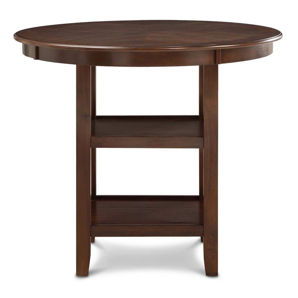Transitional Cherry Brown 5-Piece Round Bistro Dining Set with Fabric Chairs