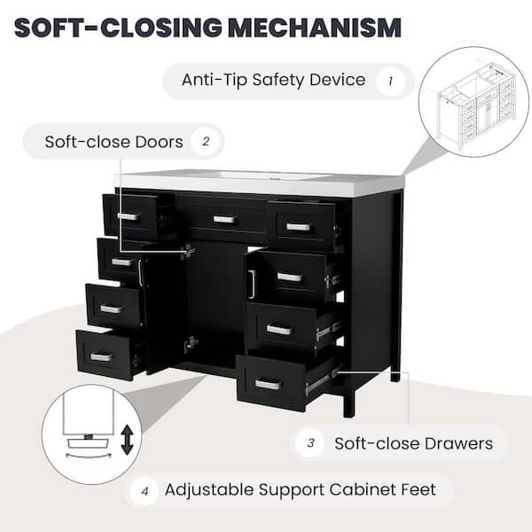 FAMYYT 48 in. W Single Sink Freestanding Black Solid Wood Frame