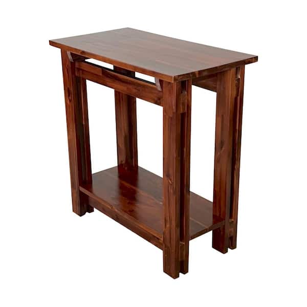 Unbranded 13 in. Mahogany Narrow Acacia Wood Recliner End Table with Shelf