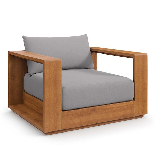 Tahoe Outdoor Patio Acacia Wood Lounge Chair in Natural Light Gray