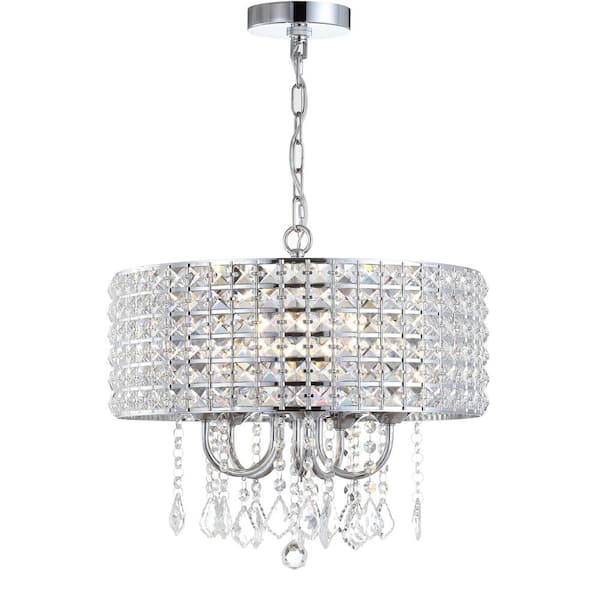 Reese 17" Metal/Crystal LED Adjustable Drop Chandelier, Chrome