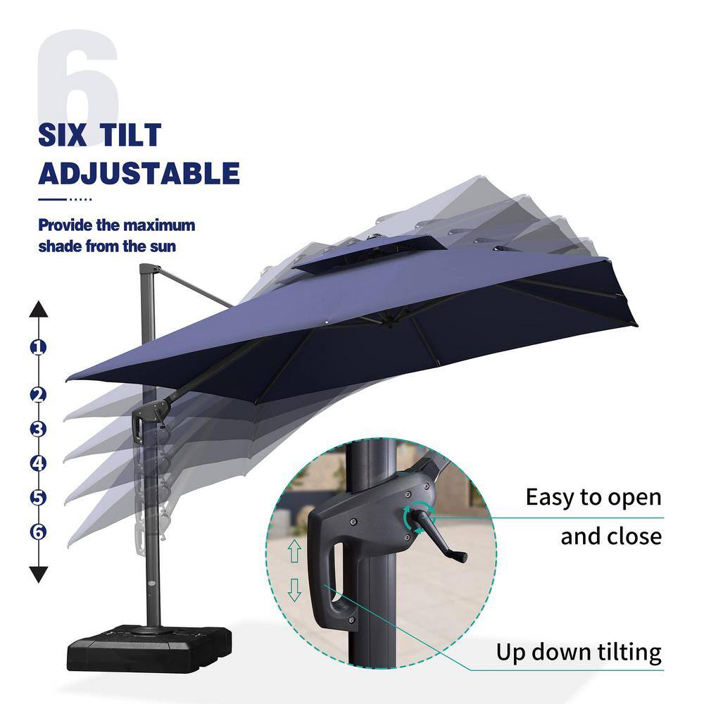 Navy Blue Rectangular Cantilever Patio Umbrella with Aluminum Pole