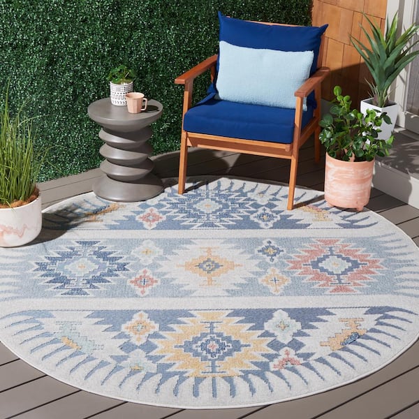 Sarasota Light Blue/Gray 7 ft. x 7 ft. Trellis Round Area Rug