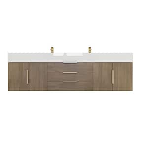 Bethany 71 in. W. x 20 in. D x 22 in. H Double Sink Floating Bath Vanity in Light Oak with White Acrylic Top