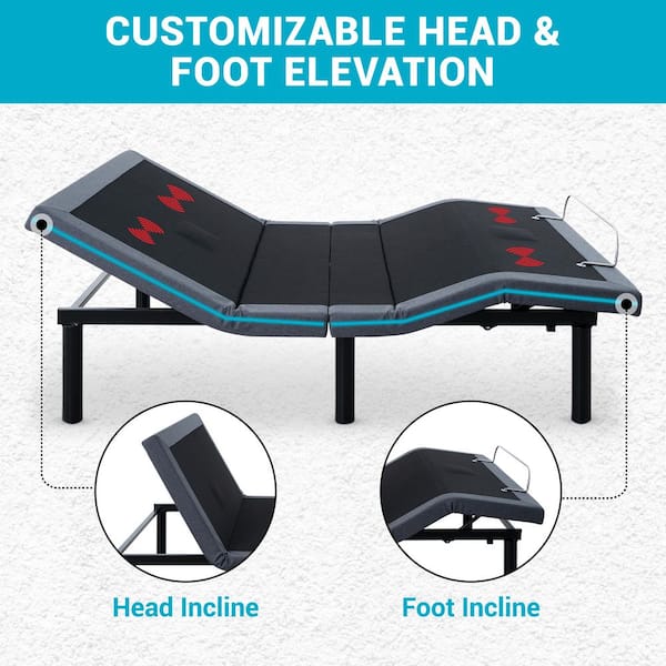 Gray Metal Bed Frame Queen Platform Bed with Adjustable Base, 3-Mode Head and Foot Massage, and Wireless Remote