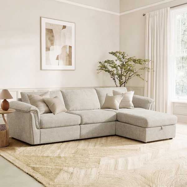 Wells 122 in.Fabric Modern Modular Sectional Sofa in Taupe/4PC with Storage and Reversible Cushions,FSC Certified