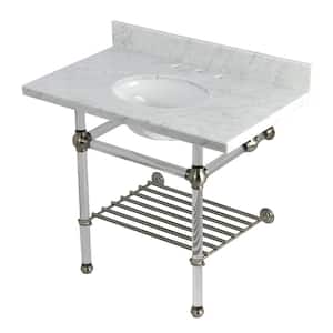 Templeton 36 in. Marble Console Sink with Acrylic Legs in Carrara Marble Brushed Nickel
