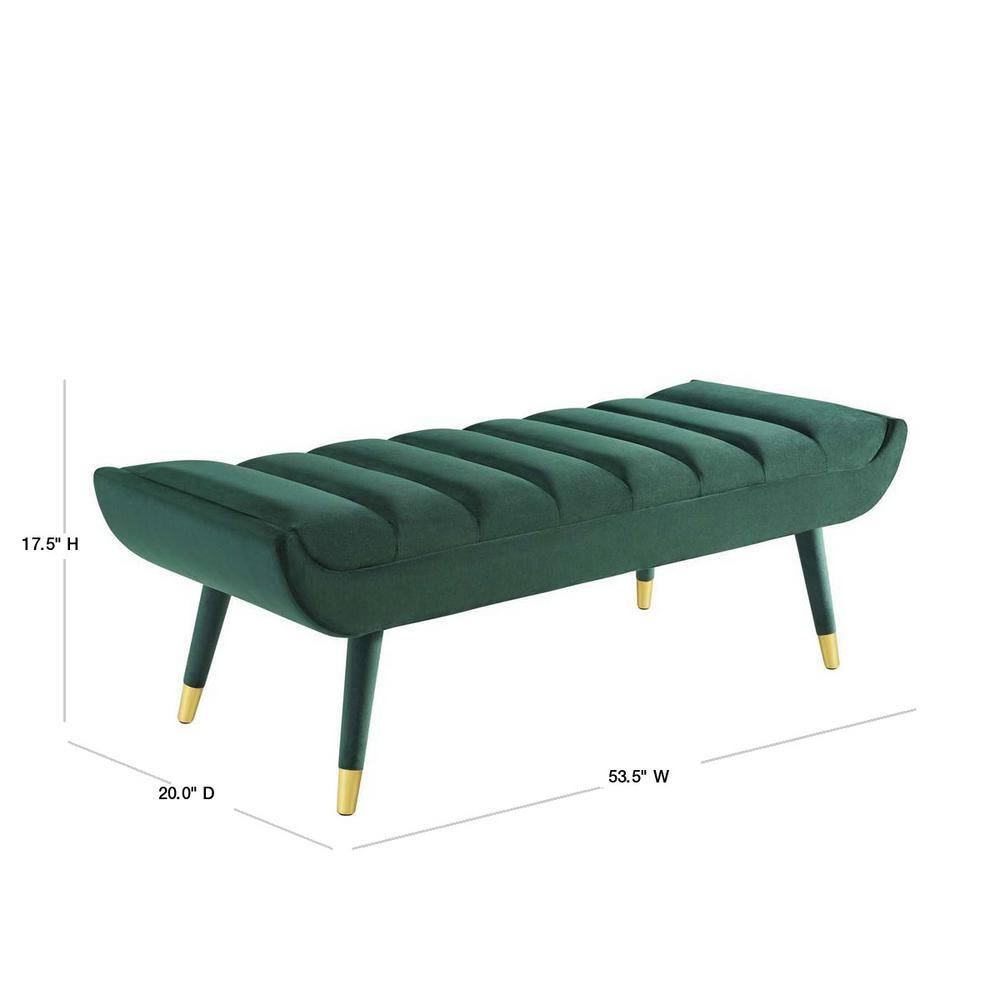 Elegant Green Velvet 53.5" Accent Bench with Gold Metal Accents