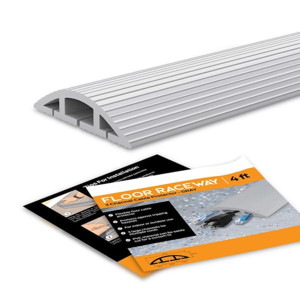10 ft. 3-Channel Floor Cord Protector in Gray
