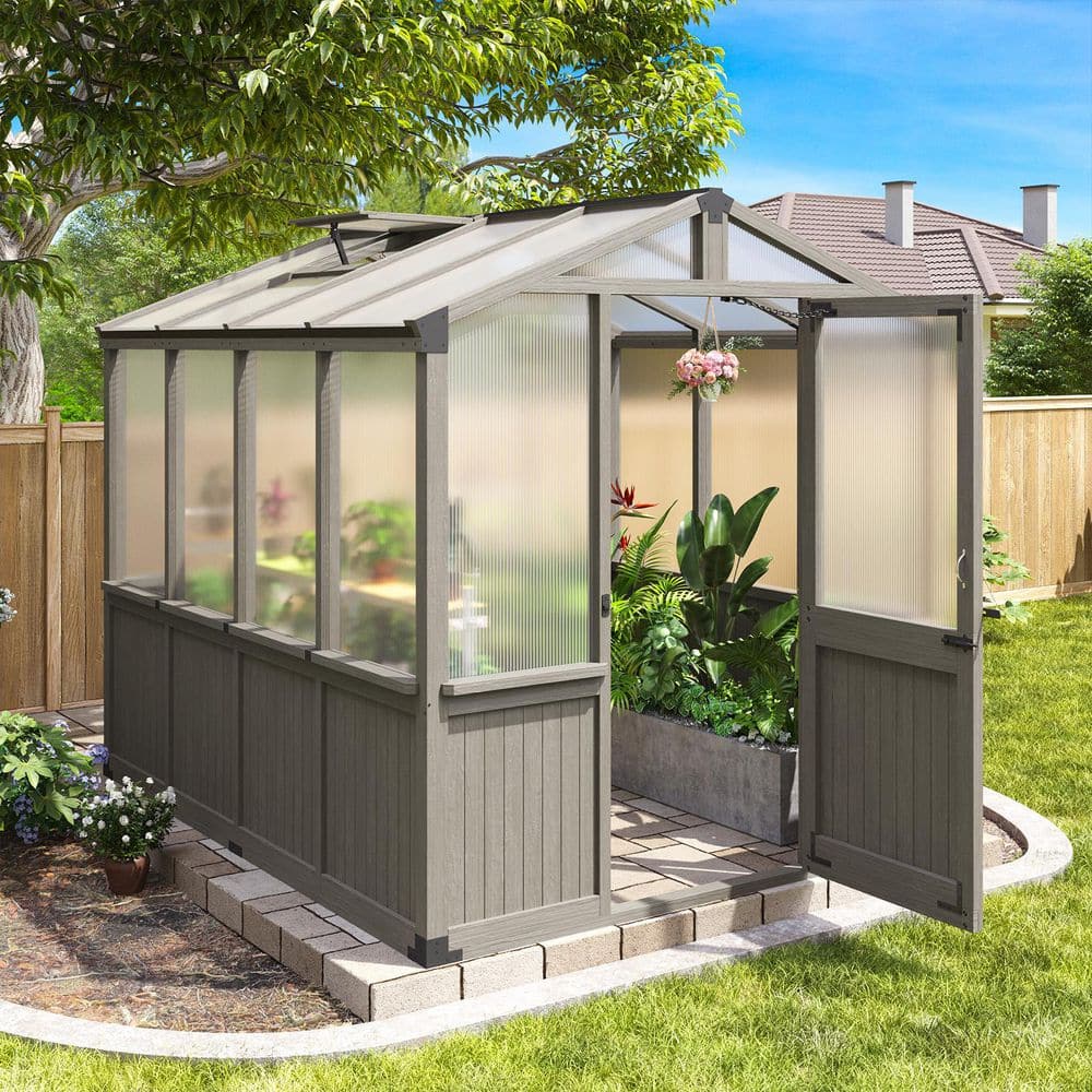 6 ft. x 12 ft. Wooden Garden Plant Greenhouse for Outdoors with 2-Layer Polycarbonate Panels and Adjustable Roof Vent price history on PriceWatchPro
