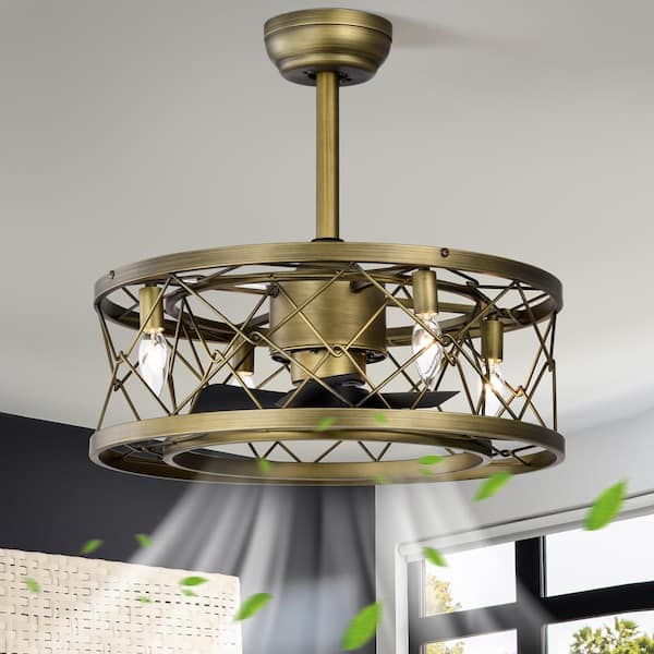 Keazile Lugh 20 in. Indoor Antique Brown Cage Ceiling Fan with Remote Control and Reversible Motor
