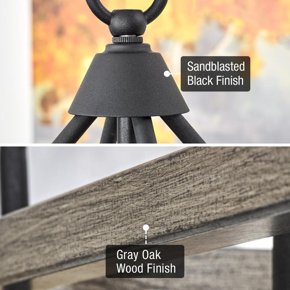 Sandblasted Black and Gray Oak Metal Square Lantern Chandelier