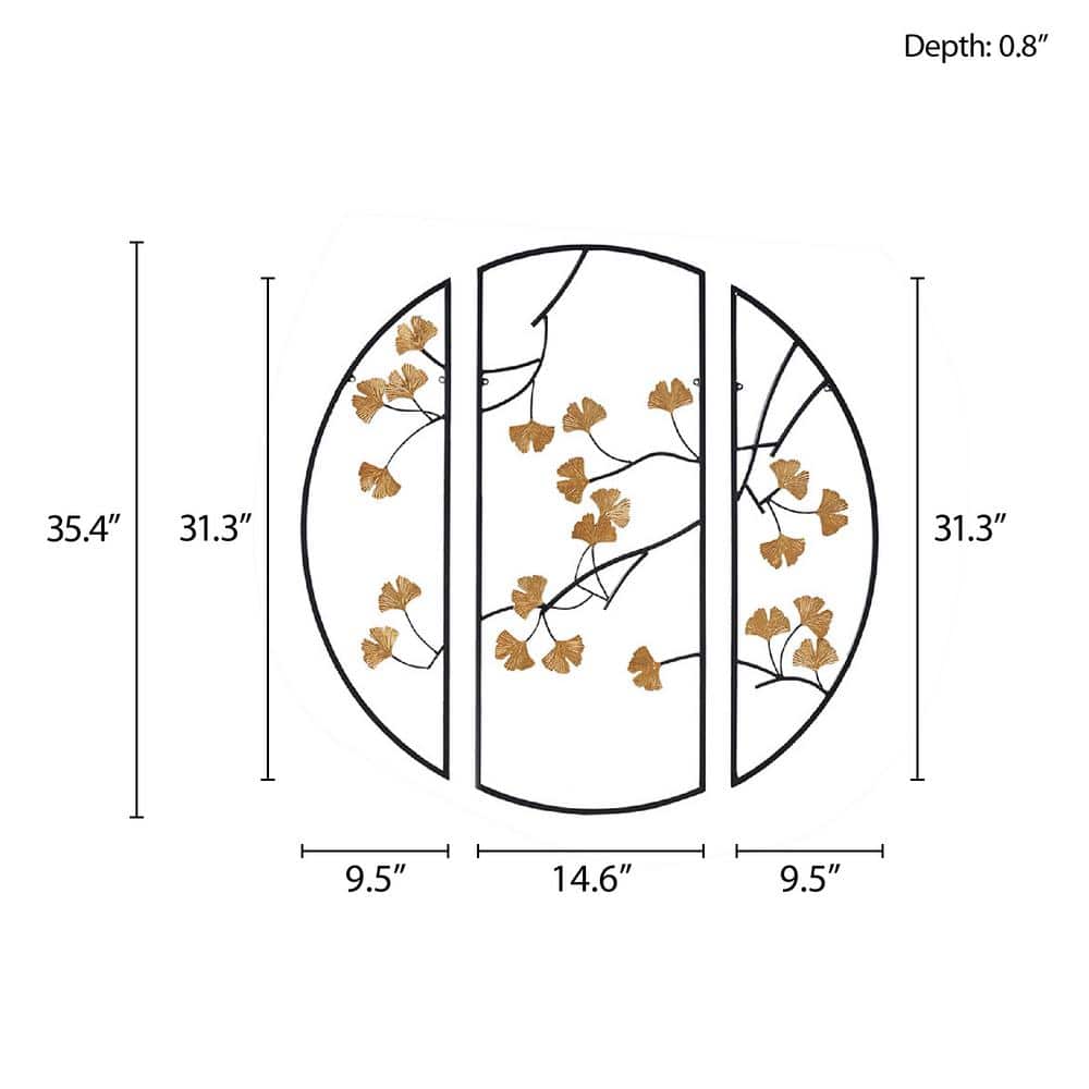 Golden Ginkgo Leaves 3-Piece Metal Wall Sculpture