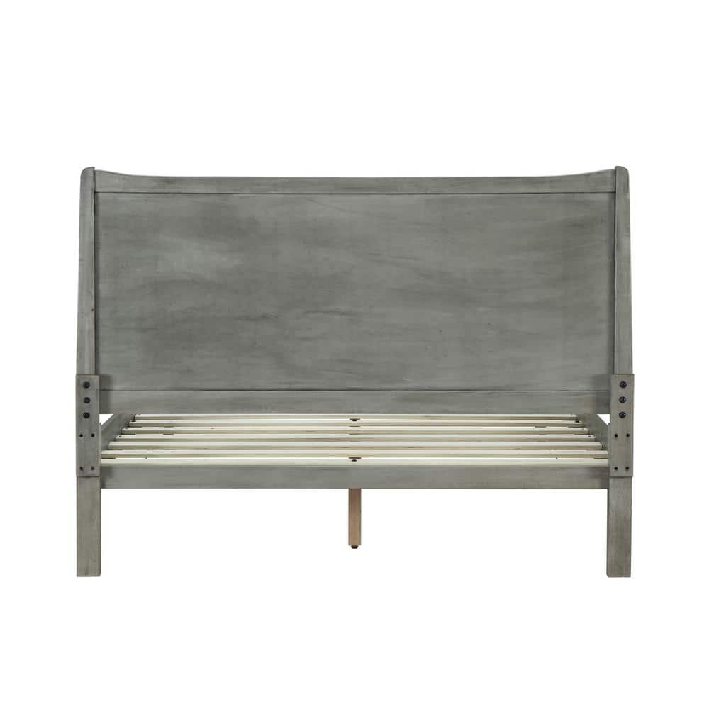 Rustic Gray Solid Wood Queen Platform Bed with Headboard