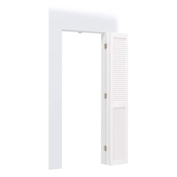 30 in x 80 in Half Louvered Panel, Composite, Solid Core, MDF, PVC Covering Compack 180 Bi-fold Door with Hardware Kits