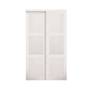 72 in. x 80 in. 2030 Series Off White 3-Lite Tempered Frosted Glass Composite Interior Sliding Door