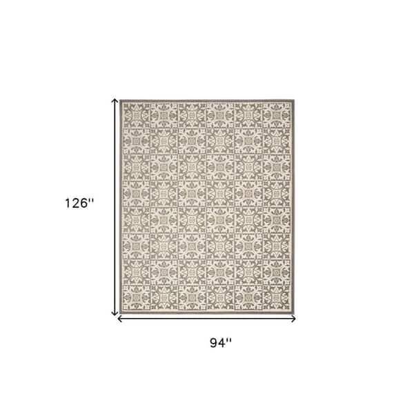 Ivory, Gray 8 ft. x 11 ft. Woven Polypropylene Rectangle Indoor/Outdoor Area Rug