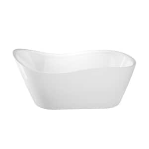 Raelene 65 in. Acrylic Flatbottom Non-Whirlpool Bathtub in White with Integral Drain in Brushed Nickel