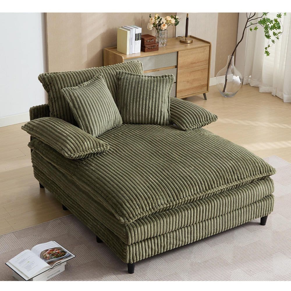 Green 54.75 in. W Oversized Fluffy Corduroy Polyester Full Size Sofa Bed, D