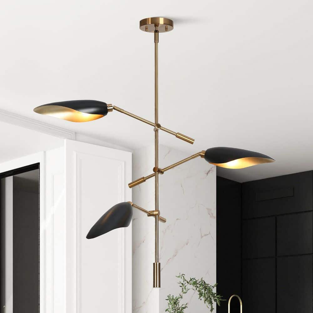 Toltehcwe Modern 3-Light Sputnik Chandelier with Brass and Black Shade, Industrial Adjustable Living Room Pendant Light price history on PriceWatchPro