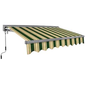 12 ft. Classic Series Semi-Cassette Manual Retractable Patio Awning, Green Beige Stripes (10 ft. Projection)