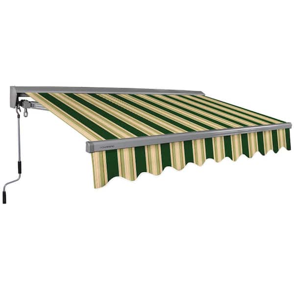 Advaning 12 ft. Classic Series Semi-Cassette Manual Retractable Patio Awning, Green Beige Stripes (10 ft. Projection)