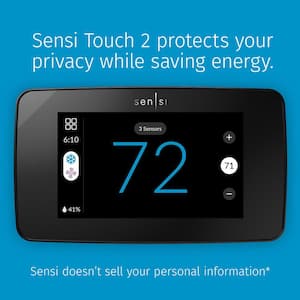 Sensi Touch 2 Wi-Fi 7-Day Programmable Thermostat, Touchscreen Color Display, Data Privacy, C-Wire Required-Black