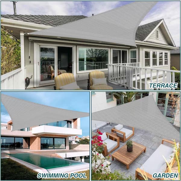 12 ft. x 12 ft. Light Grey Triangle Heavy Weight Sun Shade Sail, 95% UV Blockage, Patio and Pool Cover