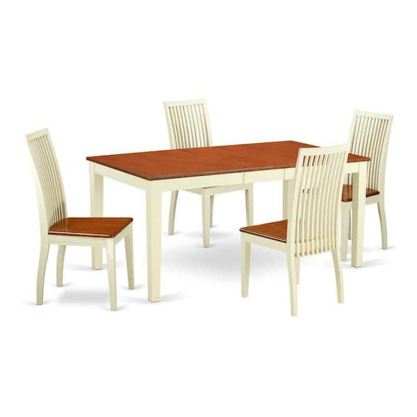 East West Furniture 5-Piece Buttermilk and Cherry Solid Wood Top - Dining Room Set - Seats 4