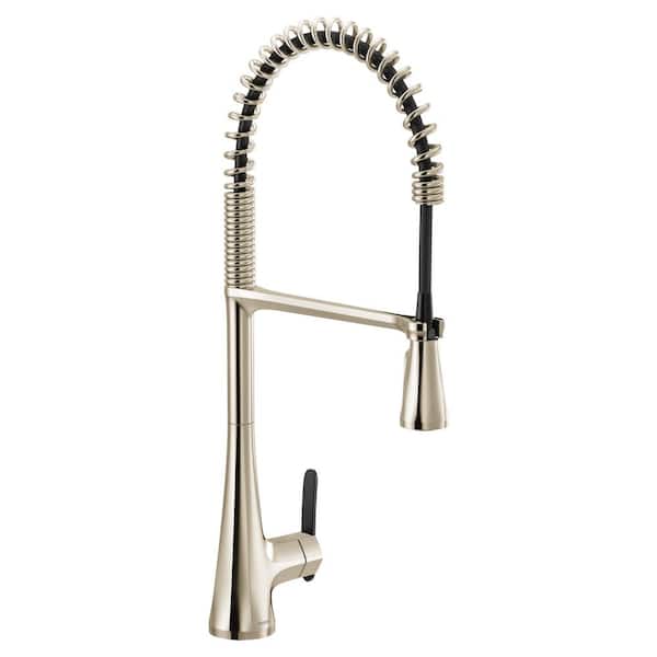 MOEN Sinema Single-Handle Pre-Rinse Spring Pulldown Sprayer Kitchen Faucet with Power Clean in Polished Nickel