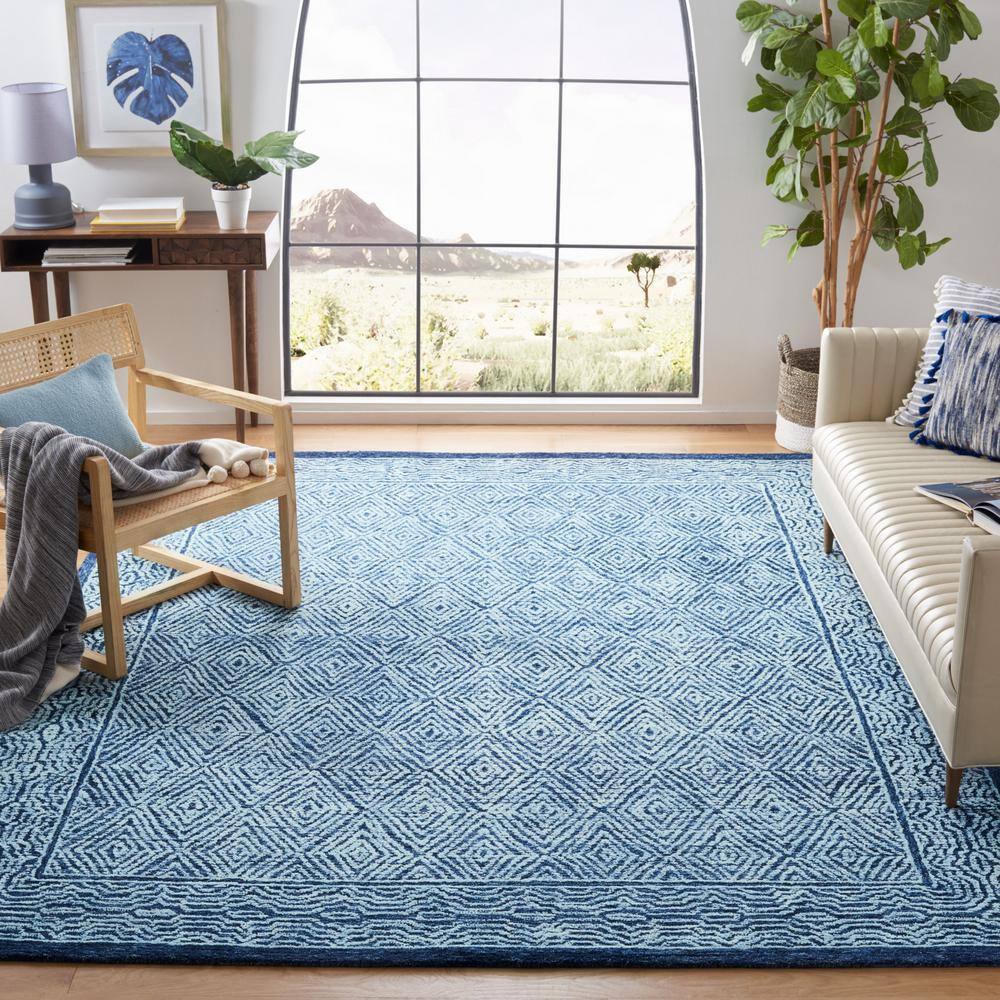 Hand-tufted Artisan Blue Wool 7' Square Area Rug