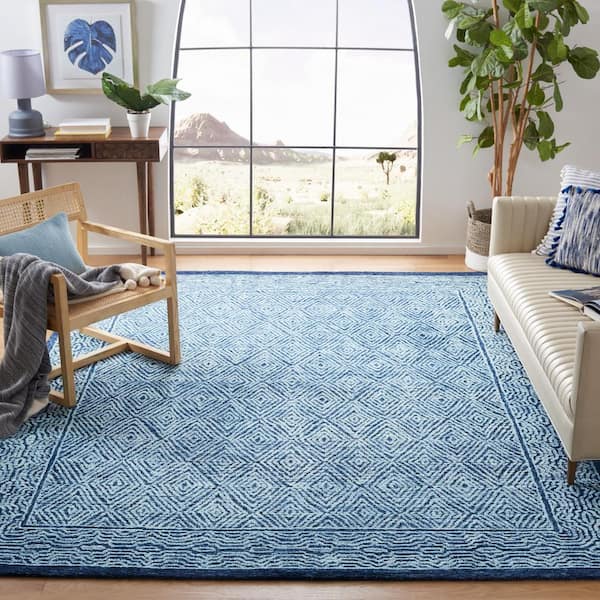 Capri Navy 7 ft. x 7 ft. Border Diamond Square Area Rug