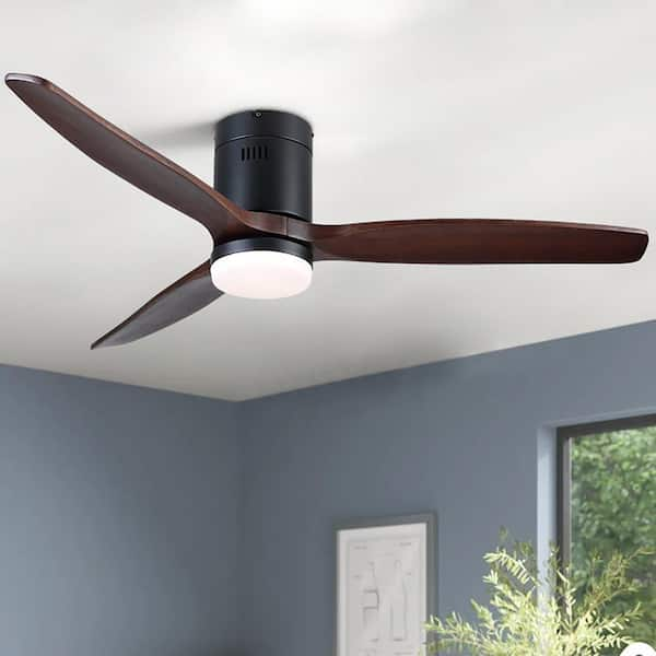 YUHAO Farmhouse 52 in. Indoor Low Profile Solid Wood Ceiling Fan with ...