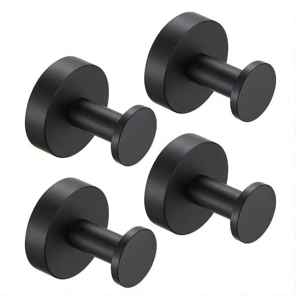 Flynama 4-Piece Round Knob Hook Robe Towel Hook Wall-Mounted in Matte Black