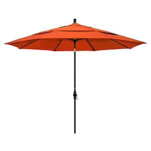 11 ft. Bronze Aluminum Market Patio Umbrella with Crank Lift in Melon Sunbrella